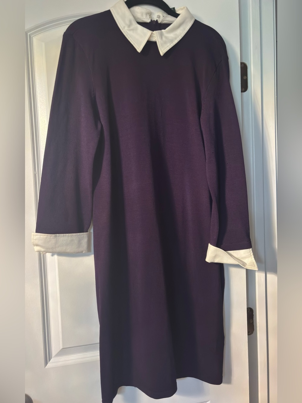 Lauren Ralph Lauren Dark Plum Shift Dress with Cream Collar & Cuffs